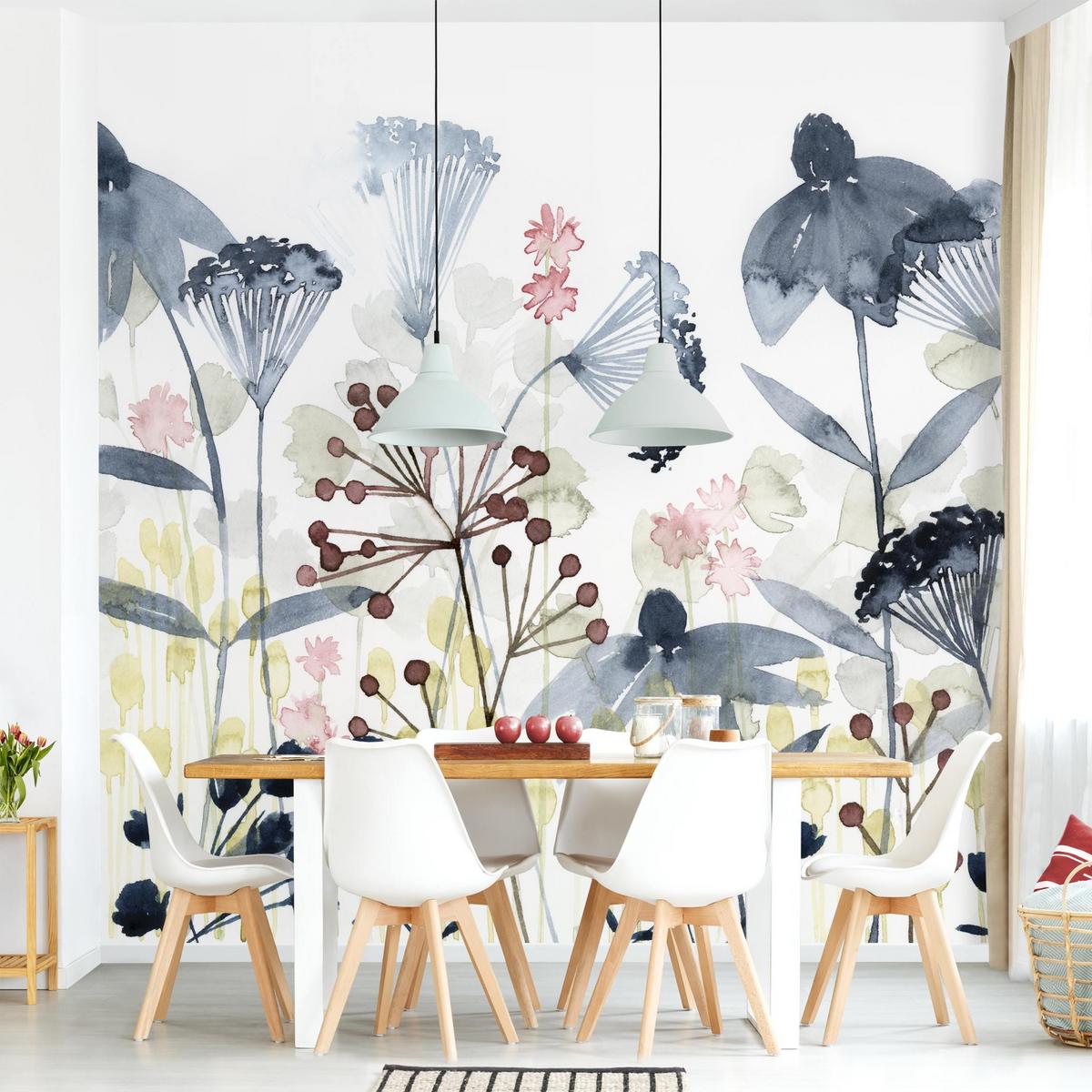 FOTOTAPETE Wildblumen Aquarell I 192/192 cm - Weiß, Papier (192/192cm) - Bilderwelten