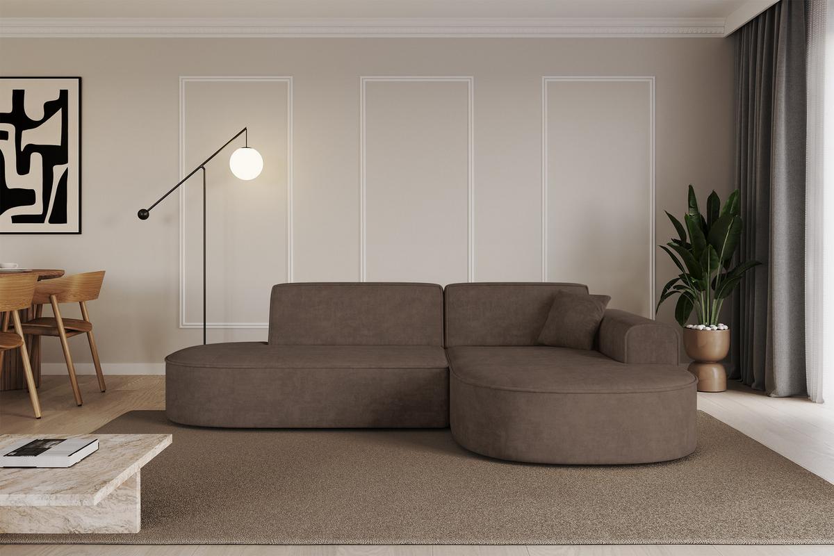 ECKSOFA Ottomane Rechts MARI-L1 - 243x171x79 cm Braun Velours - Schwarz/Braun, Holzwerkstoff/Kunststoff (171/243cm) - ALTDECOR