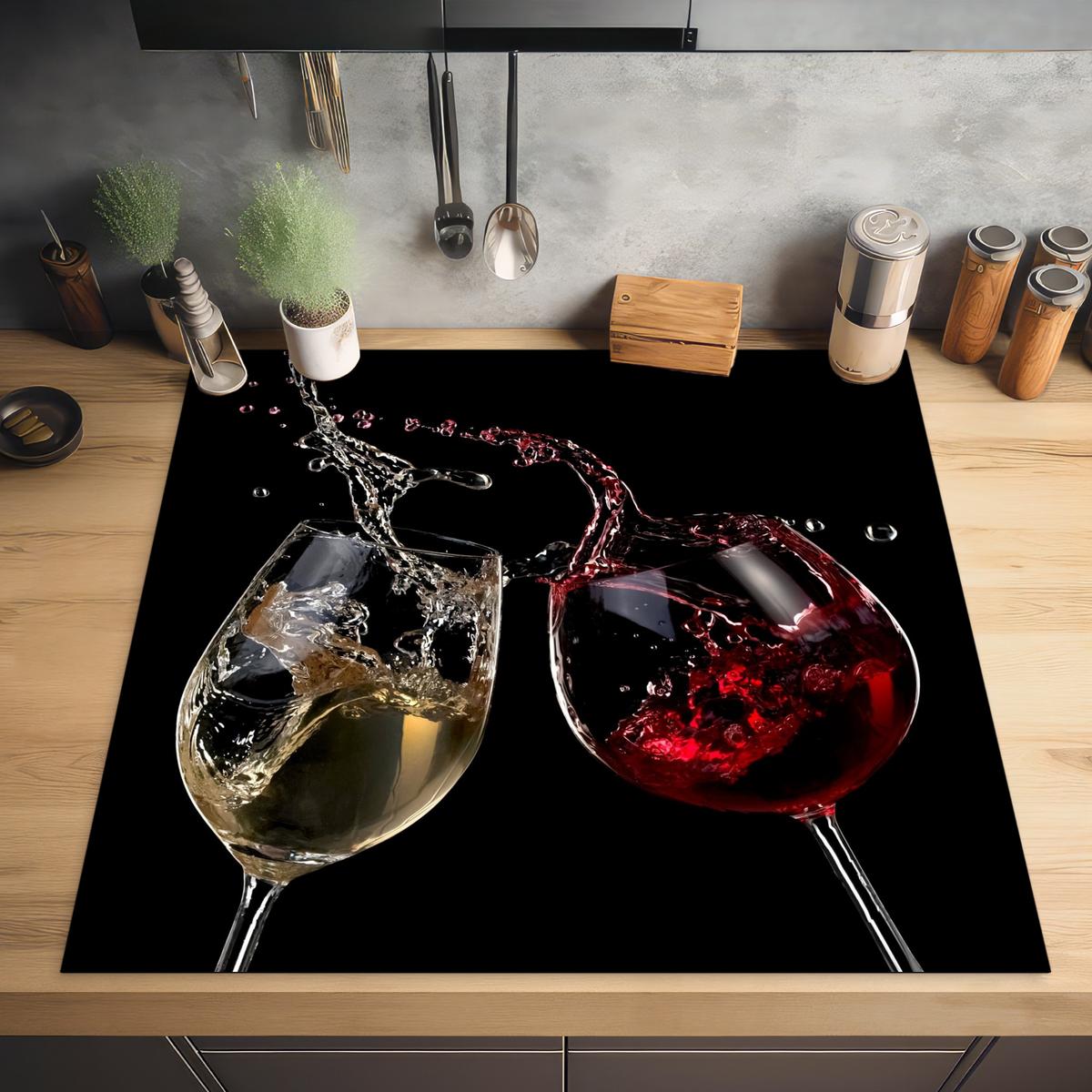 HERDABDECKPLATTE Rotwein - Weißwein - Glas - Schwarz Induktionsmatte 78x78 cm - Weinrot, Kunststoff (78/78/0.2cm) - MuchoWow