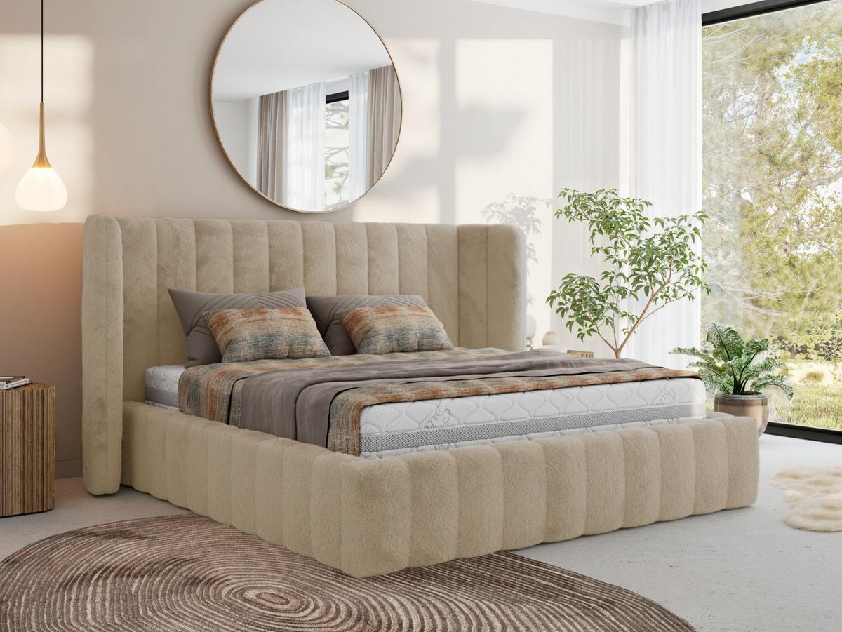 POLSTERBETT GOLETTA CLASSIC 160/200 - Creme Plüsch - Multipocket-Matratze - Creme, Textil (160/200cm) - MKS