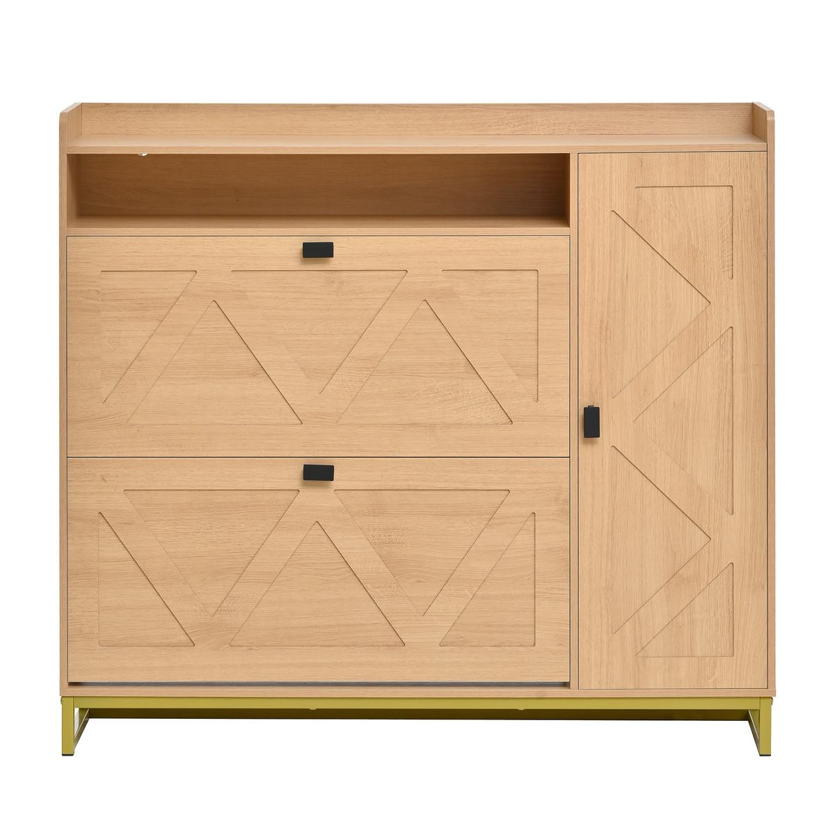 SCHUHSCHRANK mit klappdeckel in natur mit metallgestell, 2 kipper & seitenschrank - Naturfarben, Holzwerkstoff (110/100/24cm) - Urban Meuble