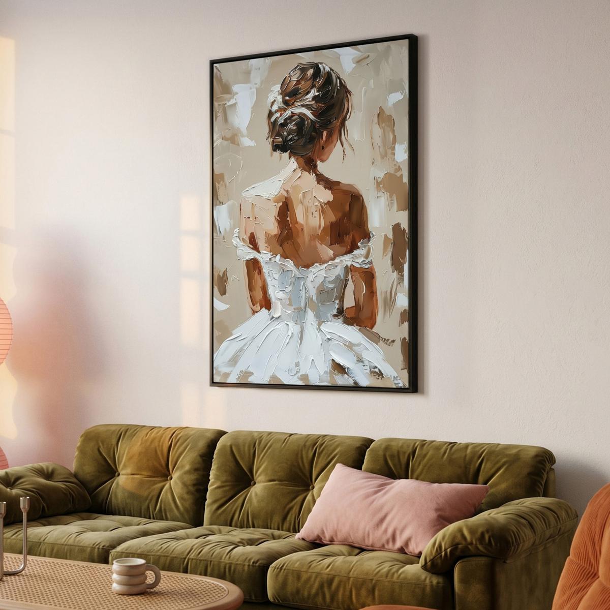 LEINWAND Bilder mit Rahmen - Frau - Farbe - Abstrakt - Beige - Modern - 90x140 - Sandfarben, Textil (90/140cm) - MuchoWow