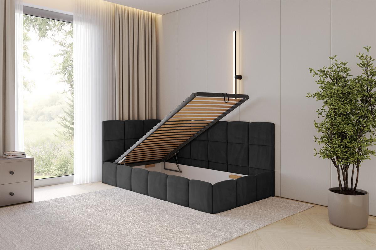 EINZELBETT Jugendbett mit Bettkasten Rechts, mit Matratze - LIVY 100x200 Schwarz - Schwarz, Holzwerkstoff/Textil (100/200cm) - ALTDECOR
