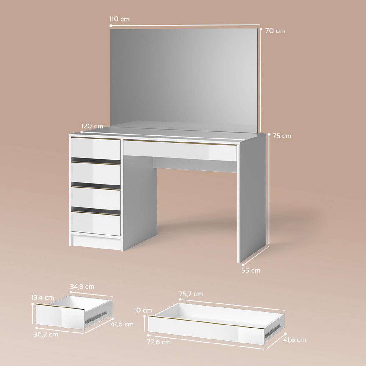 SCHMINKTISCH Imola Weiß/Gold 120 cm mit Spiegel - Goldfarben/Weiß, Holzwerkstoff (120/75/55cm) - Livinity®
