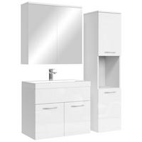 BADMÖBEL-SET Montreal 4 Teile Spiegelschrank Weiß Hochglanz - 60 x 35 x 51 cm - Weiß, Holz (60/51/35cm) - Badplaats