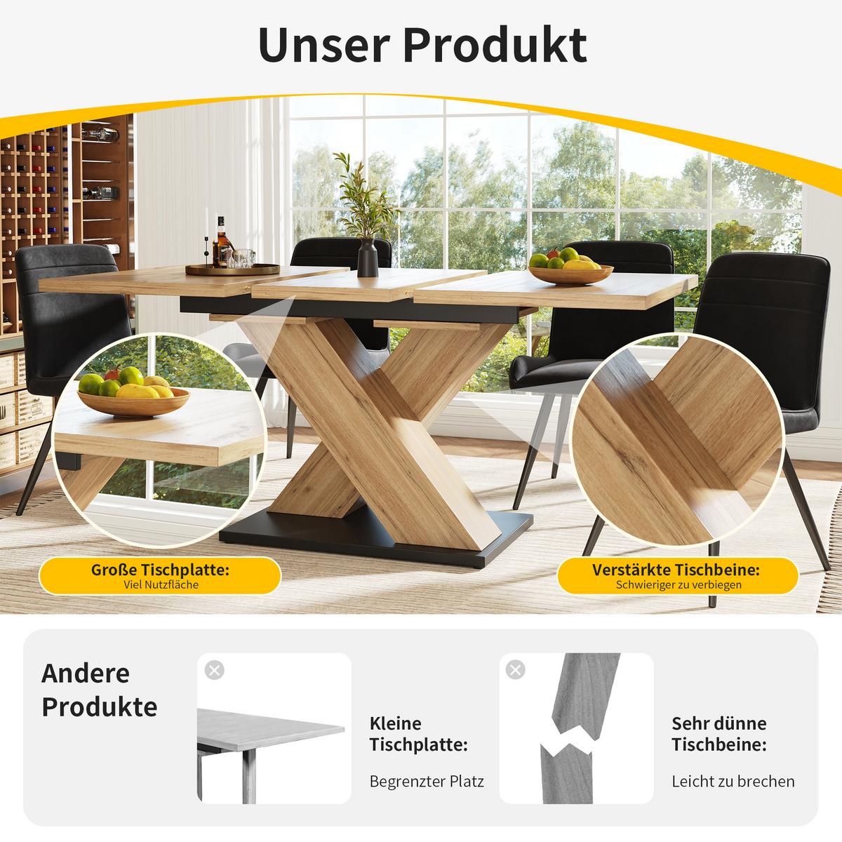 ESSTISCH Holz-Optik ausziehbar 119-158,5 cm mit modernem X-Gestell - Naturfarben, Holzwerkstoff (80/158.5/75cm) - Urban Meuble