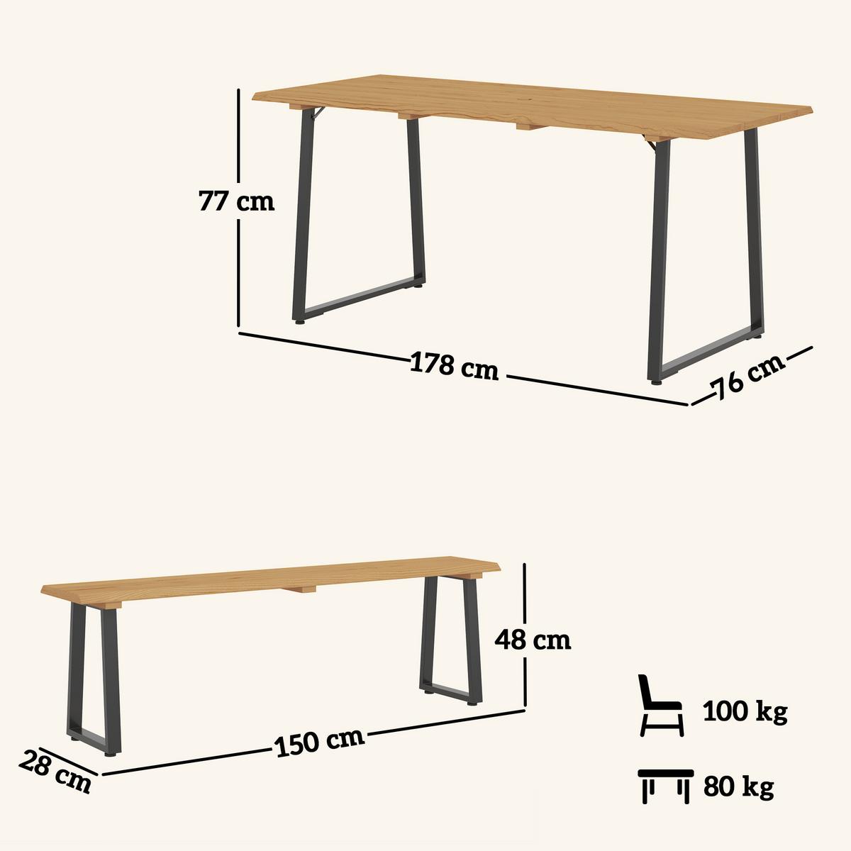 SITZGRUPPE 3er Set Tannenholz Stahl Naturholz - Naturfarben, Holz/Metall - Outsunny