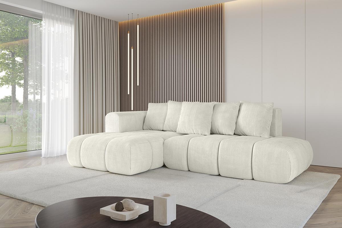 ECKSOFA Ottomane Links CLOUD-L-v1 280x185x90 Creme Cord - Hellgrau/Creme, Holzwerkstoff/Kunststoff (180/289cm) - ALTDECOR