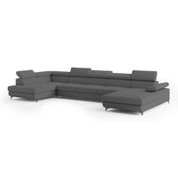 WOHNLANDSCHAFT MONTIVA Grau Boucle-Stoff mit Schlaffunktion - Grau, Holz (410/89/190cm) - MASSENO