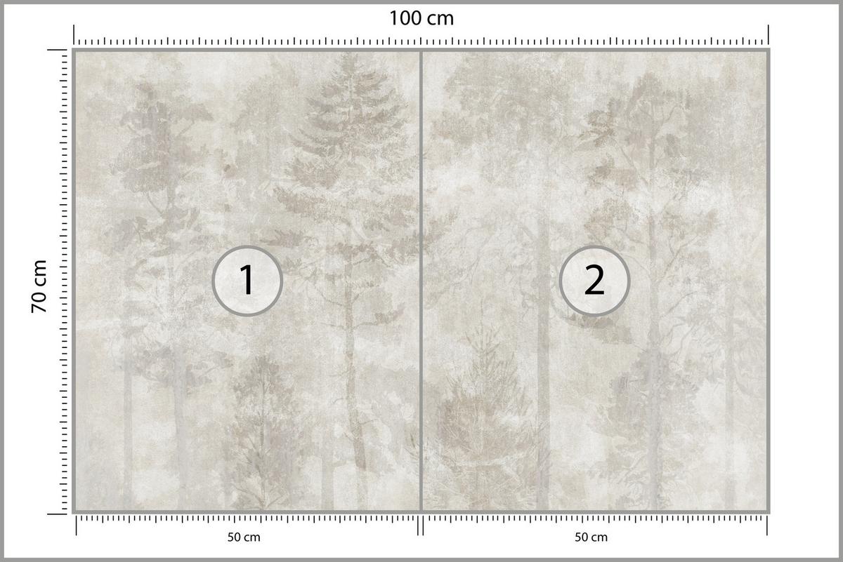 FOTOTAPETE für Wohnzimmer Boho Abstraktion Wald Bäume Beton Vintage 100x70 - Beige, Papier (100/70cm) - Muralo