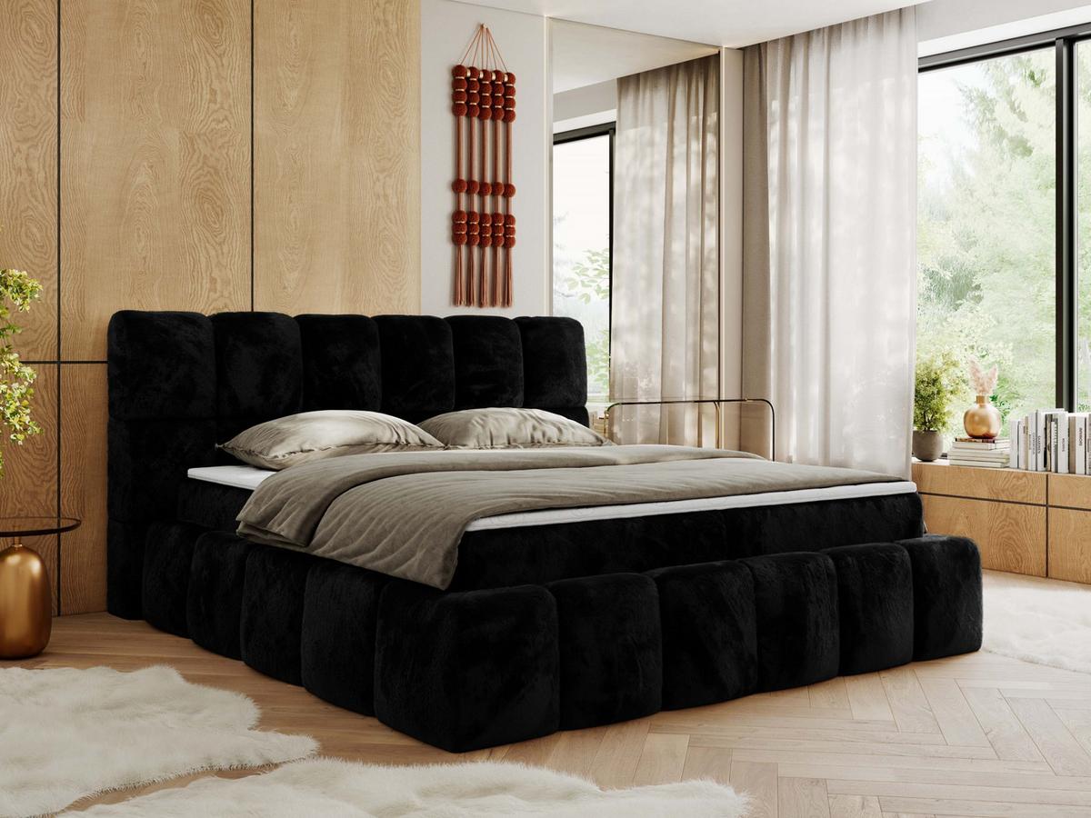 BOXBETT NIRA 200/200 - Schwarz Plüsch - H4 - Schwarz, Holz/Textil (200/200cm) - MKS