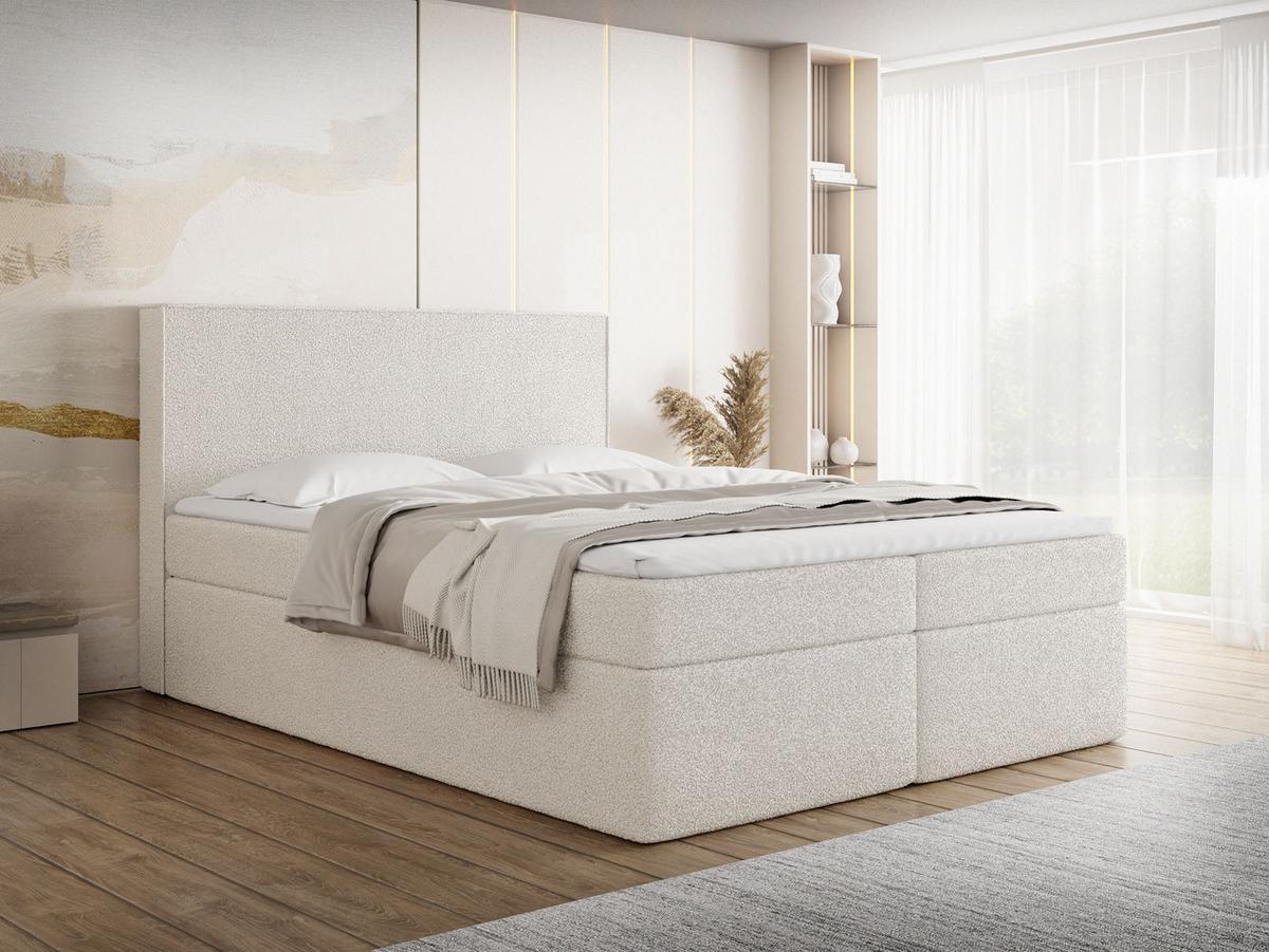 BOXBETT Terra mit Bettkasten, Boucle Creme, Weiß 120/200 cm – 7-Zonen Taschenfederkern-Matratze & Komfortschaum-Topper - Beige/Weiß, Kunststoff/Textil (120/200cm) - WFL GROUP