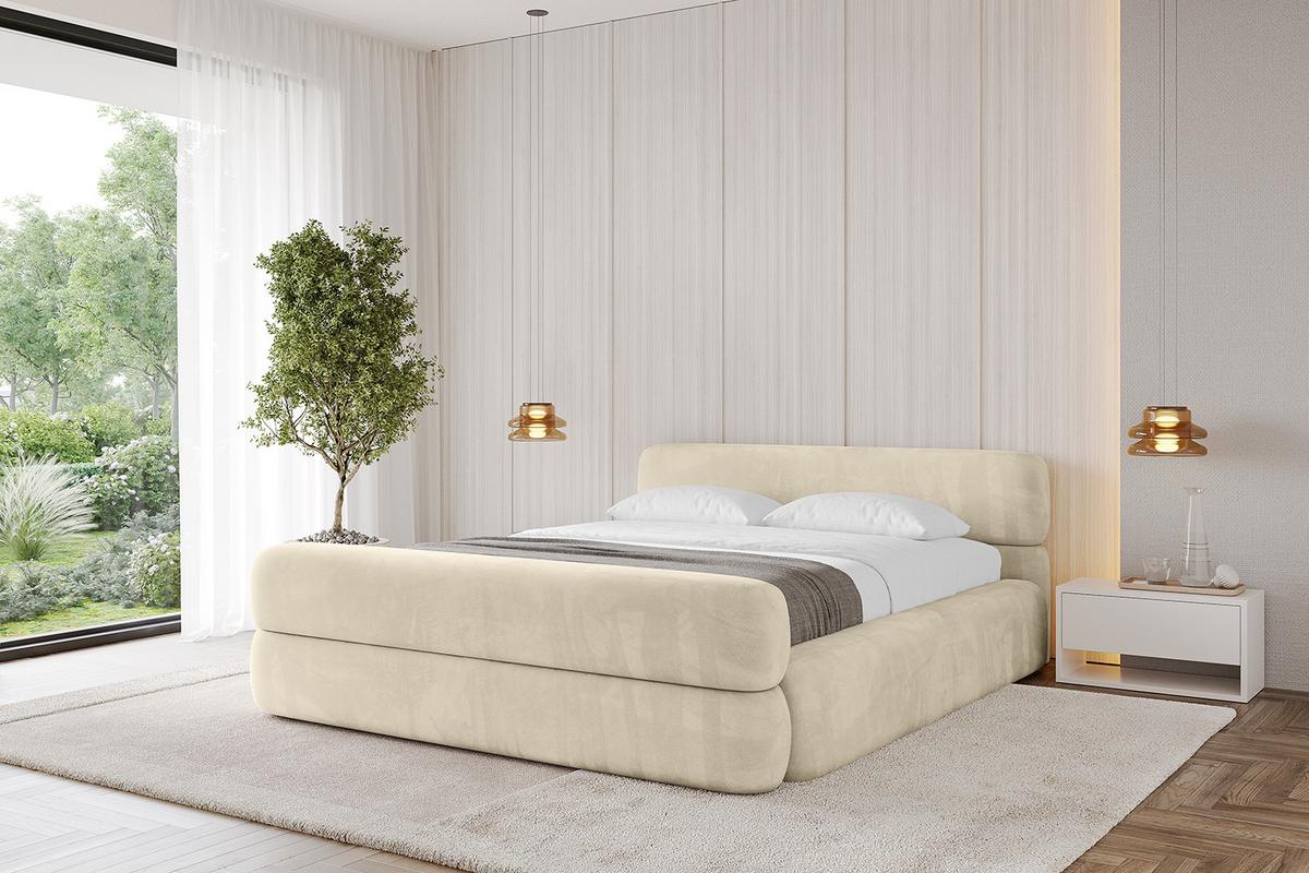 POLSTERBETT mit Bettkasten, Fußteil und Lattenrost, Boxbett mit Matratze H3/H4 - ENORA-Z-V1 180x200 Beige - Ecru, Holzwerkstoff/Textil (180/200cm) - ALTDECOR