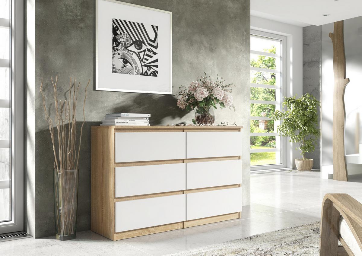 KOMMODE Sonoma, Weiß 139/79/39 - Weiß/Sonoma Eiche, Holzwerkstoff (139/79/39cm) - RAUMHIRSCH FURNITURE