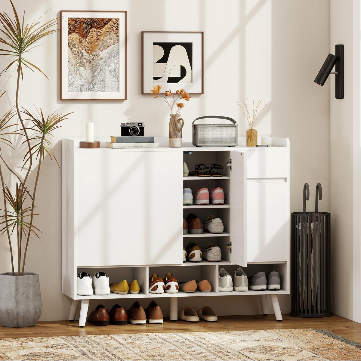 SCHUHSCHRANK MDF Kiefernholz Weiß - Weiß, Holz/Holzwerkstoff (35/100/120cm) - HOMCOM