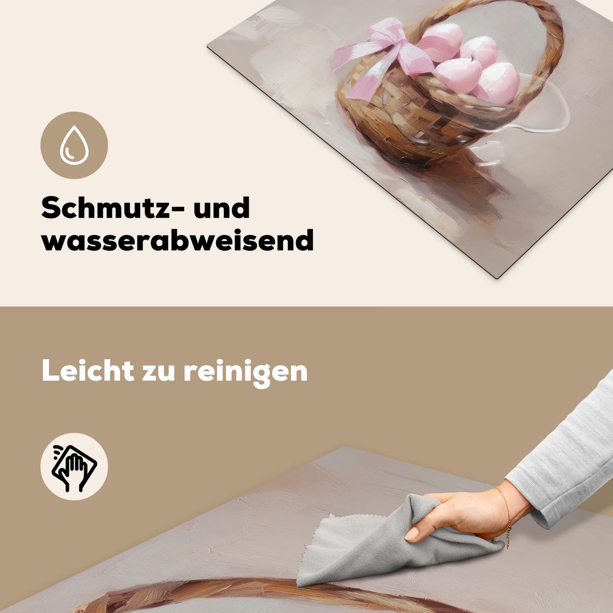 HERDABDECKPLATTE Korb - Eier - Rosa Induktionsmatte 71x52 cm - Beige, Kunststoff (71/52/0.2cm) - MuchoWow