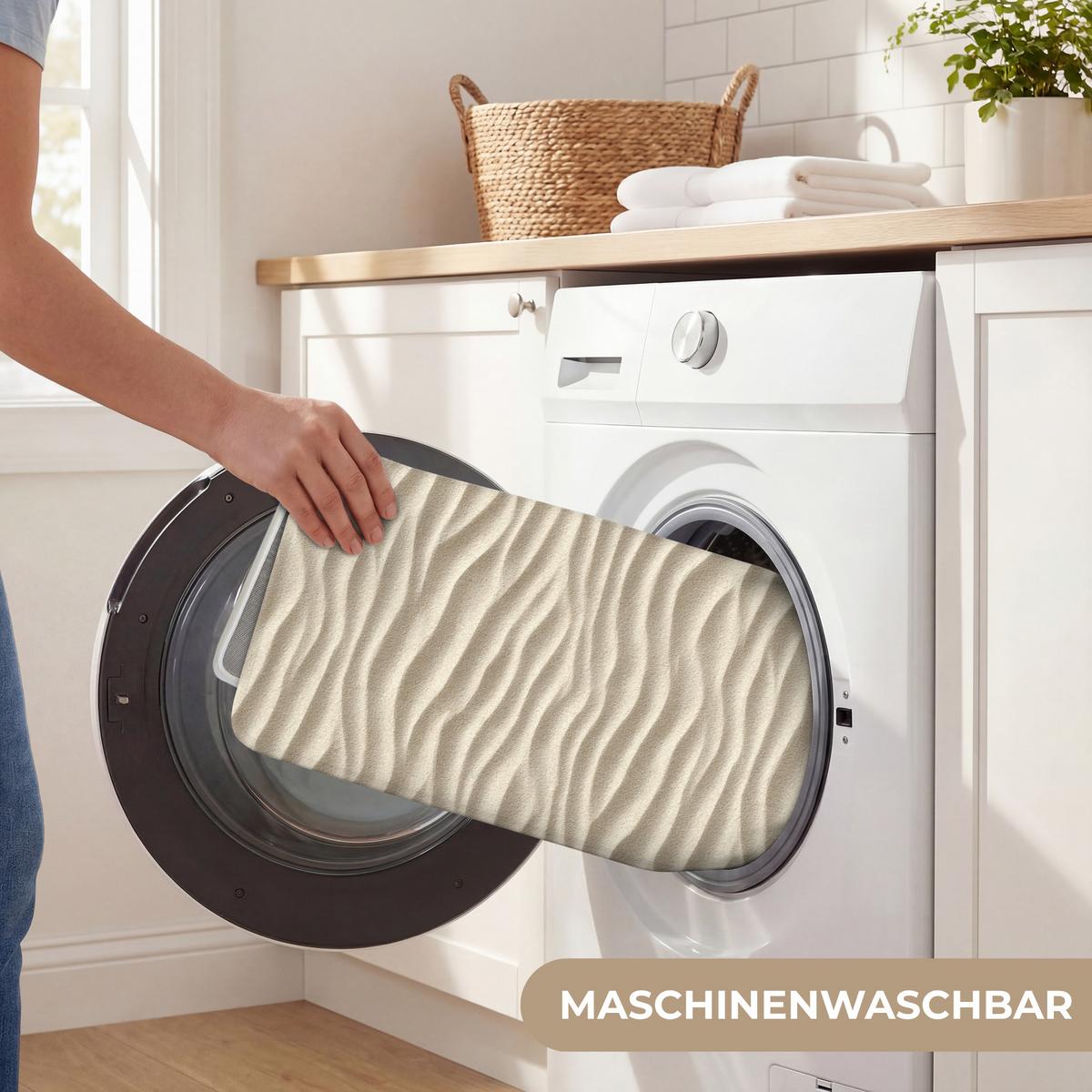 BADEMATTE Sand - Wellen - Beige 60x120 cm - Beige, Textil (60/120cm) - OnlyWow