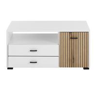 COUCHTISCH weiß matt, Eiche 90 cm, Wohnzimmertisch mit Stauraum und Soft-Close - Eichefarben/Schwarz, Holzwerkstoff/Kunststoff (90/70/43cm) - Furn.Design
