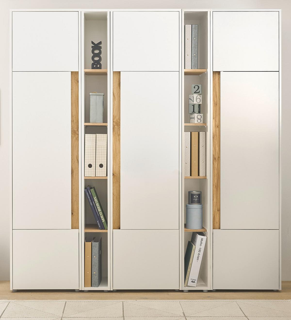AKTENSCHRANK Set 5-teilig weiß matt, Eiche Wotan 190 x 200 cm, Schrank-Regal-Kombination mit 25 Fächern - Eichefarben/Eiche Wotan, Holz/Holzwerkstoff (190/200/40cm) - Furn.Design
