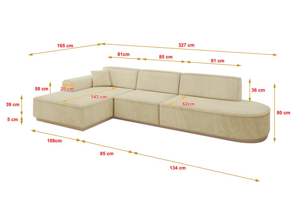 ECKSOFA Ottomane Links IREA-L2 - 327x165x80 cm Beige - Taupe, Holzwerkstoff/Textil (327/165cm) - ALTDECOR