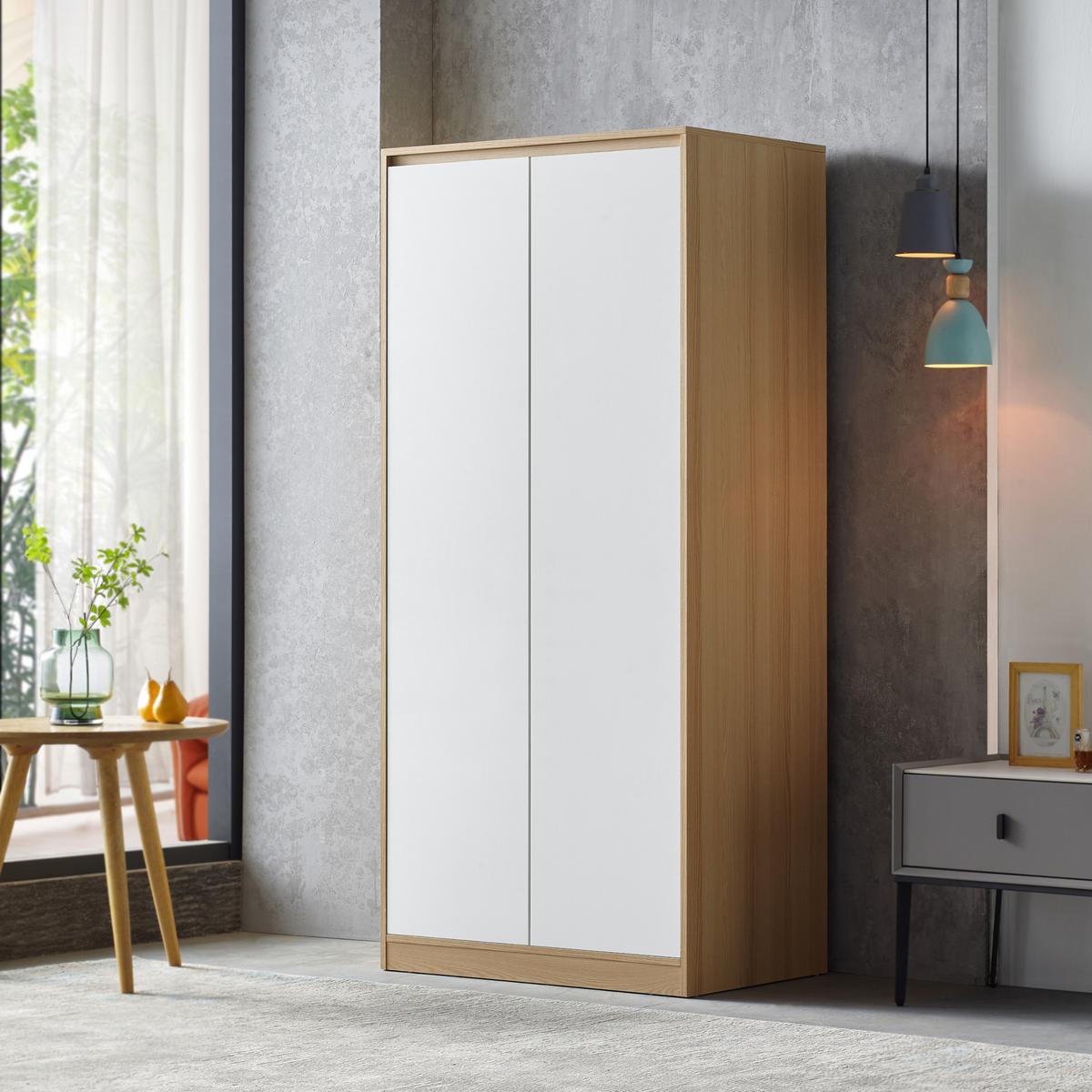 KLEIDERSCHRANK Bastheim - Eichefarben/Weiß, Holzwerkstoff (80/176/52cm) - [en.casa]