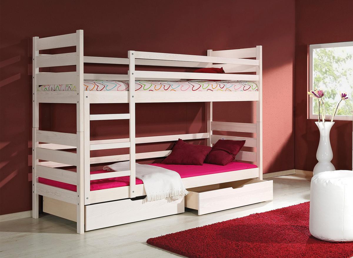 ETAGENBETT DRAKO mit Bettkasten 80x190 cm Weiß - Weiß, Holz (80/190cm) - MASSENO