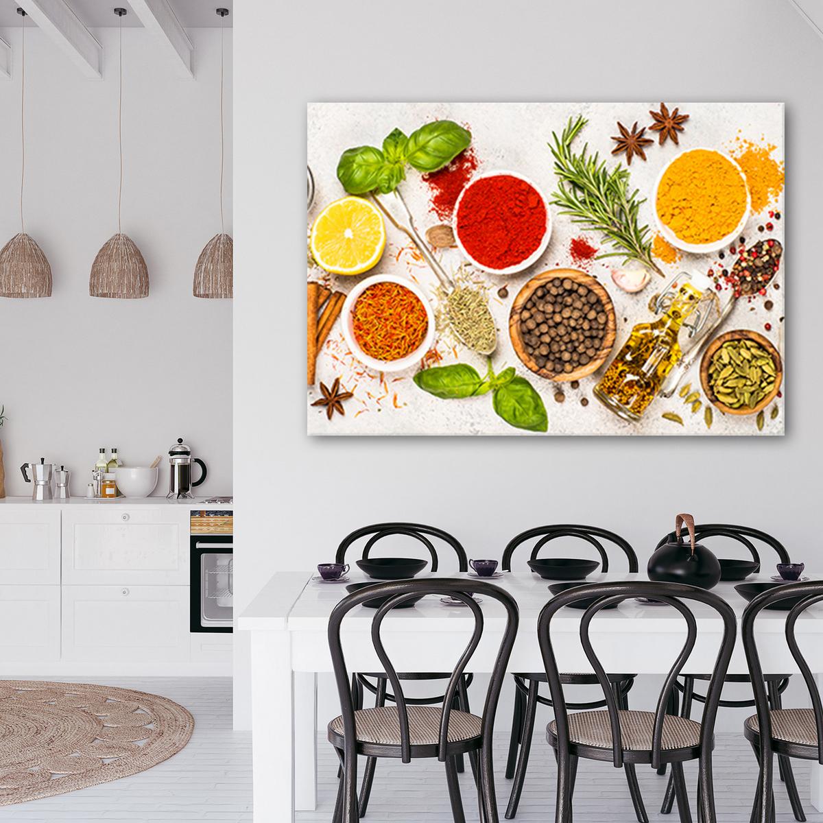 WANDBILD kräuter gewürze für die küche - Multicolor, Textil (60/40cm) - Feeby