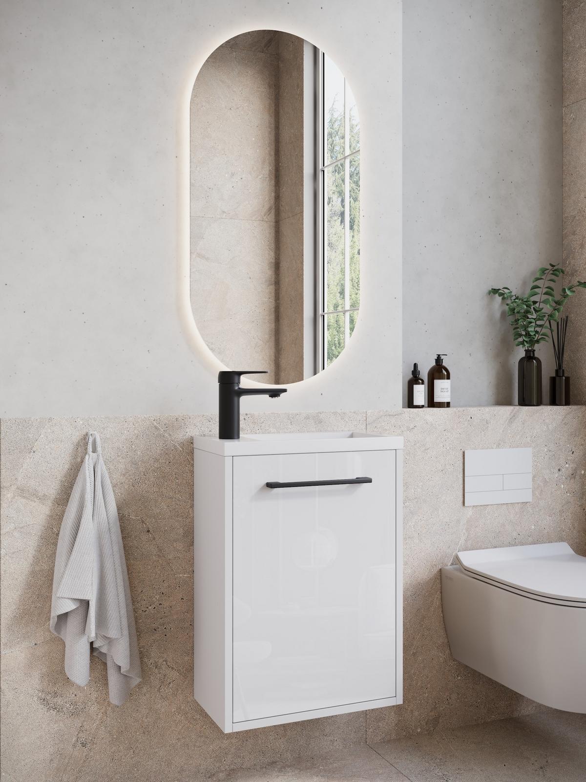 GÄSTE-WC-MÖBELSET Florence 2 Teile Weiß Hochglanz - 40 x 22 x 50 cm - Weiß, Holz (40/50/22cm) - Badplaats