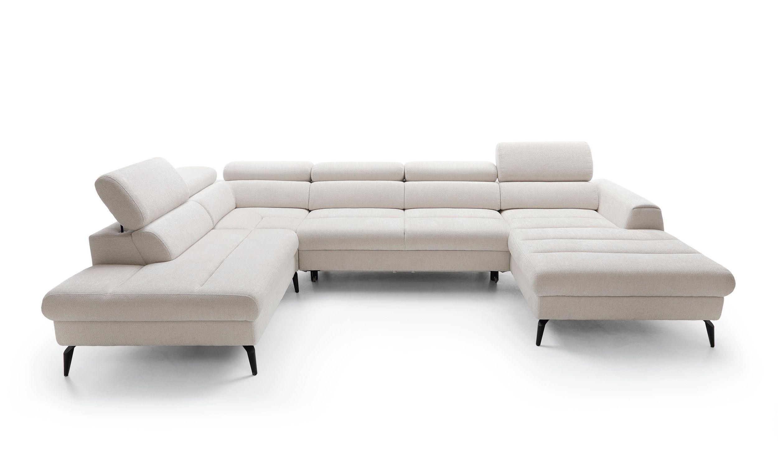 WOHNLANDSCHAFT NOTE Creme Chenille mit Schlaffunktion - Creme, Holz (345/93/257cm) - MASSENO