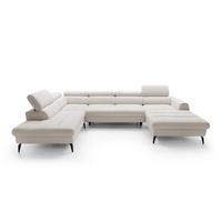 WOHNLANDSCHAFT NOTE Creme Chenille mit Schlaffunktion - Creme, Holz (345/93/257cm) - MASSENO