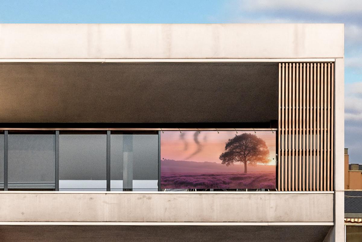 BALKON-SICHTSCHUTZ Baum - Heidekraut - Sonnenaufgang Witterungsbeständig 200x90 cm - Flieder, Kunststoff (200/90cm) - MuchoWow