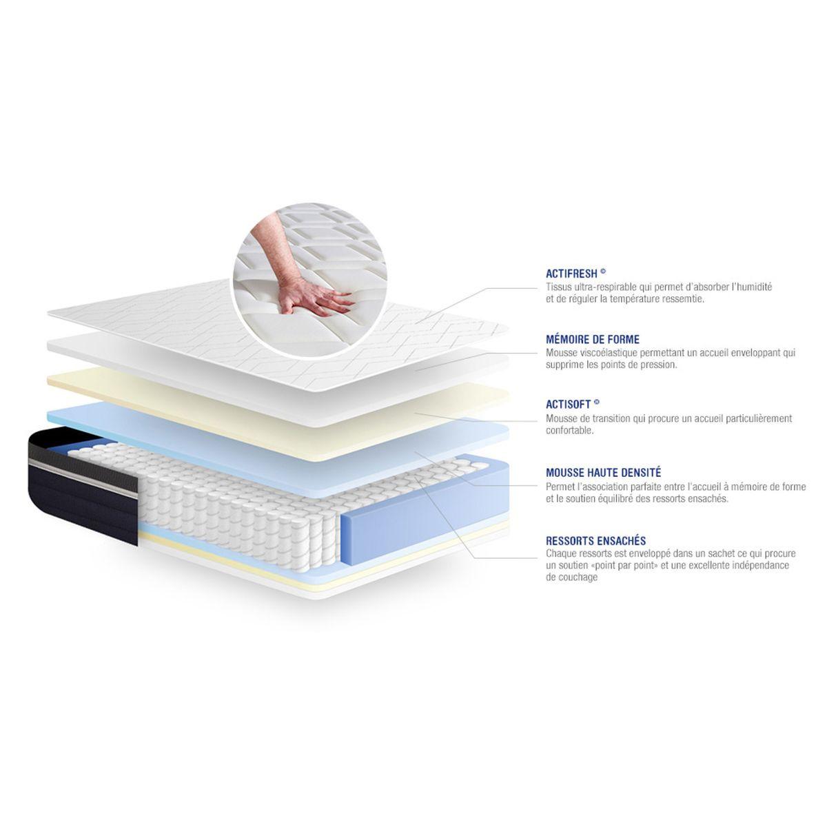 MATRATZE Actiflex confort Taschenfederkern und Memory-Schaum 80 x 200 cm h2 - Weiß, Textil (80/200cm) - ACTISOM