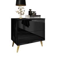 NACHTTISCH AURA PUSH OPEN mit goldenen Beinen - Schwarz, Holzwerkstoff (55/55/37cm) - Lookway