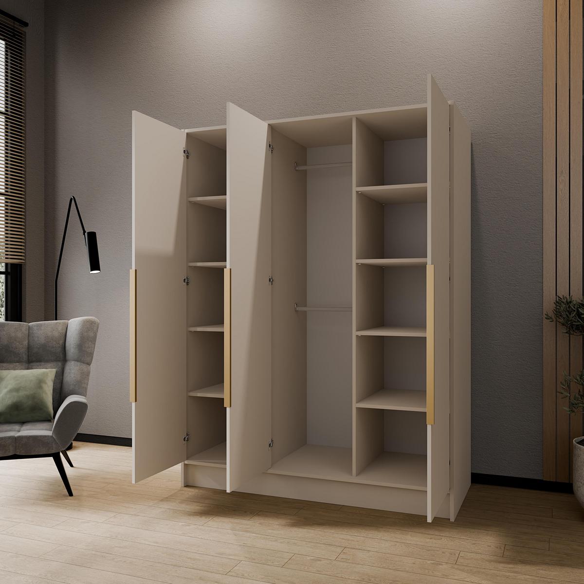 DREHTÜRENSCHRANK BERON 150/200/51 cm Modern Kleiderschrank 3-türig Kaschmir - Kaschmir, Holzwerkstoff (150/200/51cm) - MASSENO