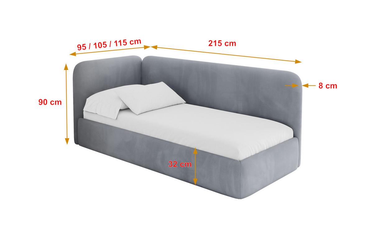 EINZELLBETT Jugendbett mit Bettkasten, Rechts - ELSY 80x200 Grau - Blaugrau, Holzwerkstoff/Textil (80/200cm) - ALTDECOR