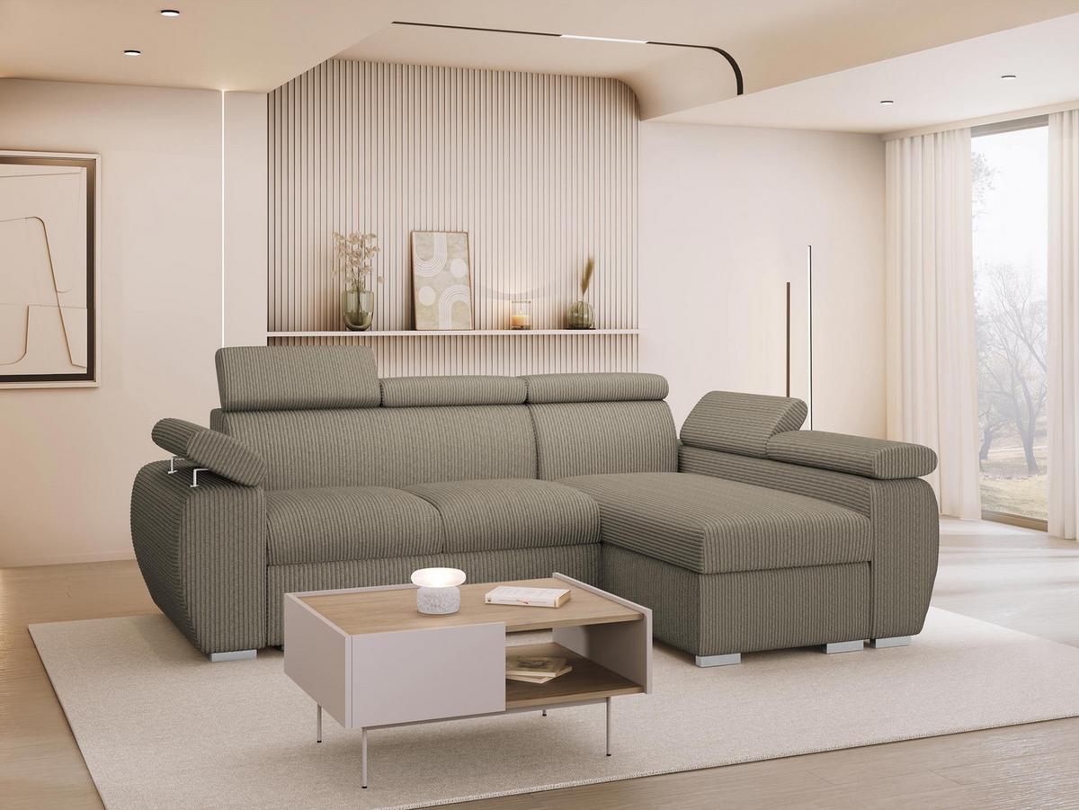ECKSOFA Boston Mini Premium Cord 2RLC Seite: Rechts 2R+LC - Chromfarben/Naturfarben, Holz/Textil (255/170cm) - MIRJAN24