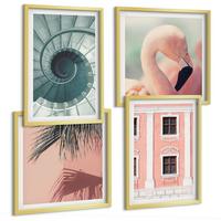 BILDER SET 4er Set - 50x50 cm & 40x60 cm Goldrahmen - Architektur-Pastellmuster - Goldfarben, Kunststoff (50/50cm) - TULUP