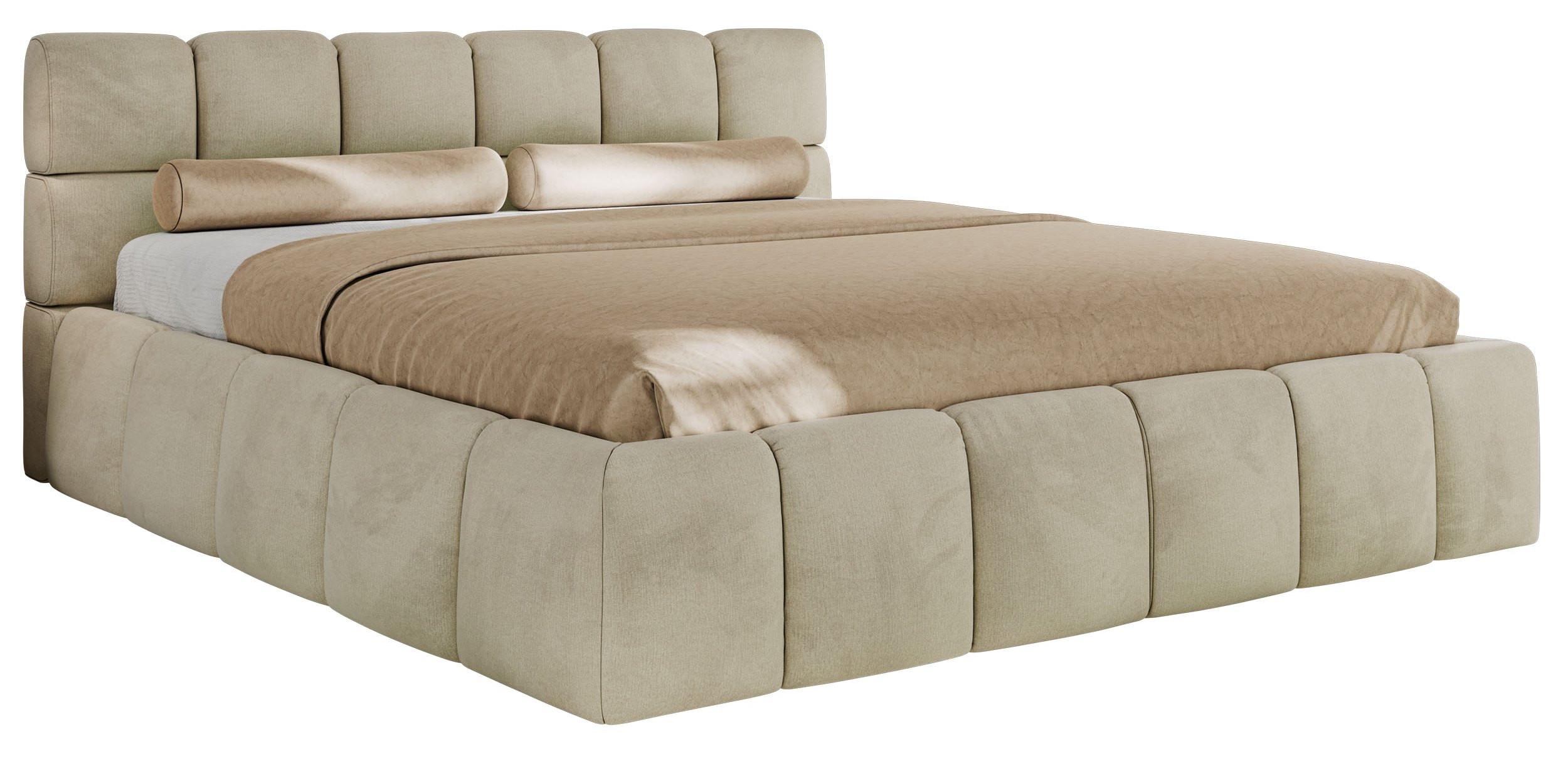 POLSTERBETT NIRA CLASSIC 140/200 - Beige Velvet - Schaum-Matratze - Beige, Textil (140/200cm) - MKS
