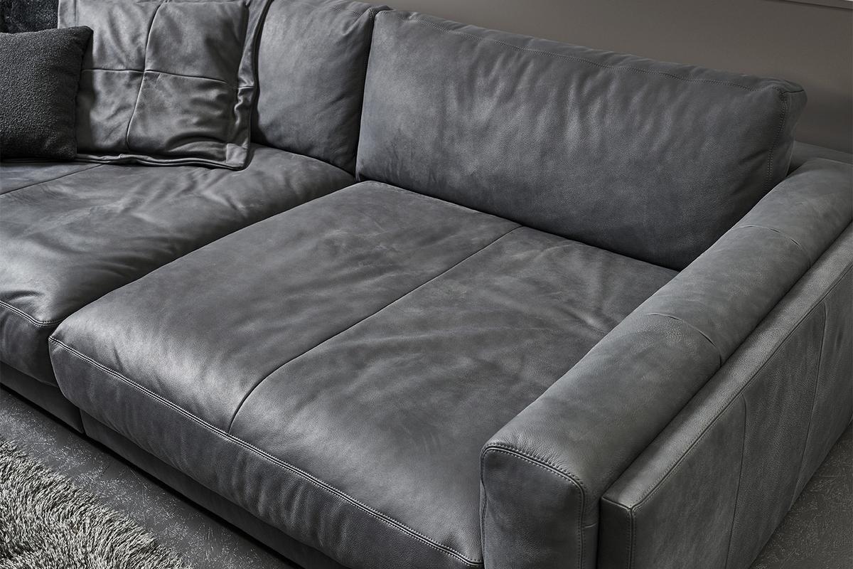 BIG SOFA RAINA Anthrazit Leder - Anthrazit/Schwarz, Leder/Kunststoff (254/85/150cm) - KAWOLA