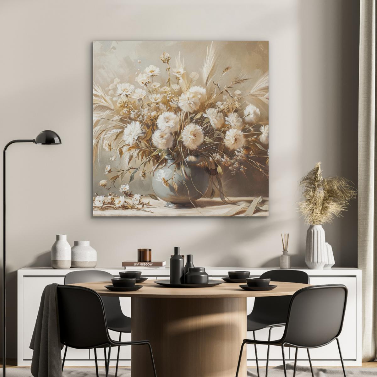 AKUSTIKBILD Blumen - Vase - Stilleben - Beige Akustikpaneele 90x90 cm - Creme, Kunststoff (90/90/0.9cm) - MuchoWow
