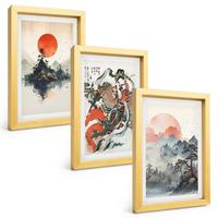 BILDER SET 3er Set - 20x30 cm Goldrahmen - Asiatische Japandi-Malereien - Goldfarben, Kunststoff (20/30cm) - TULUP