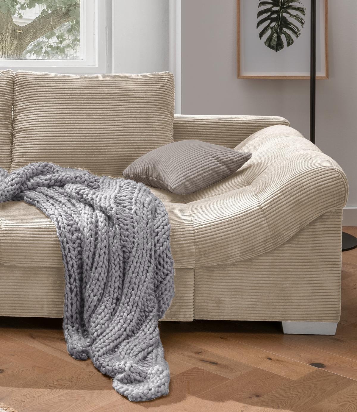 ECKSOFA mit Schlaffunktion, Wellenunterfederung, Ottomane links B298/T202/H84 cm, Liegefl. 154x227 cm, Cord Beige / 17204 - Beige/Silberfarben, Holzwerkstoff/Textil (298/202cm) - luma-home