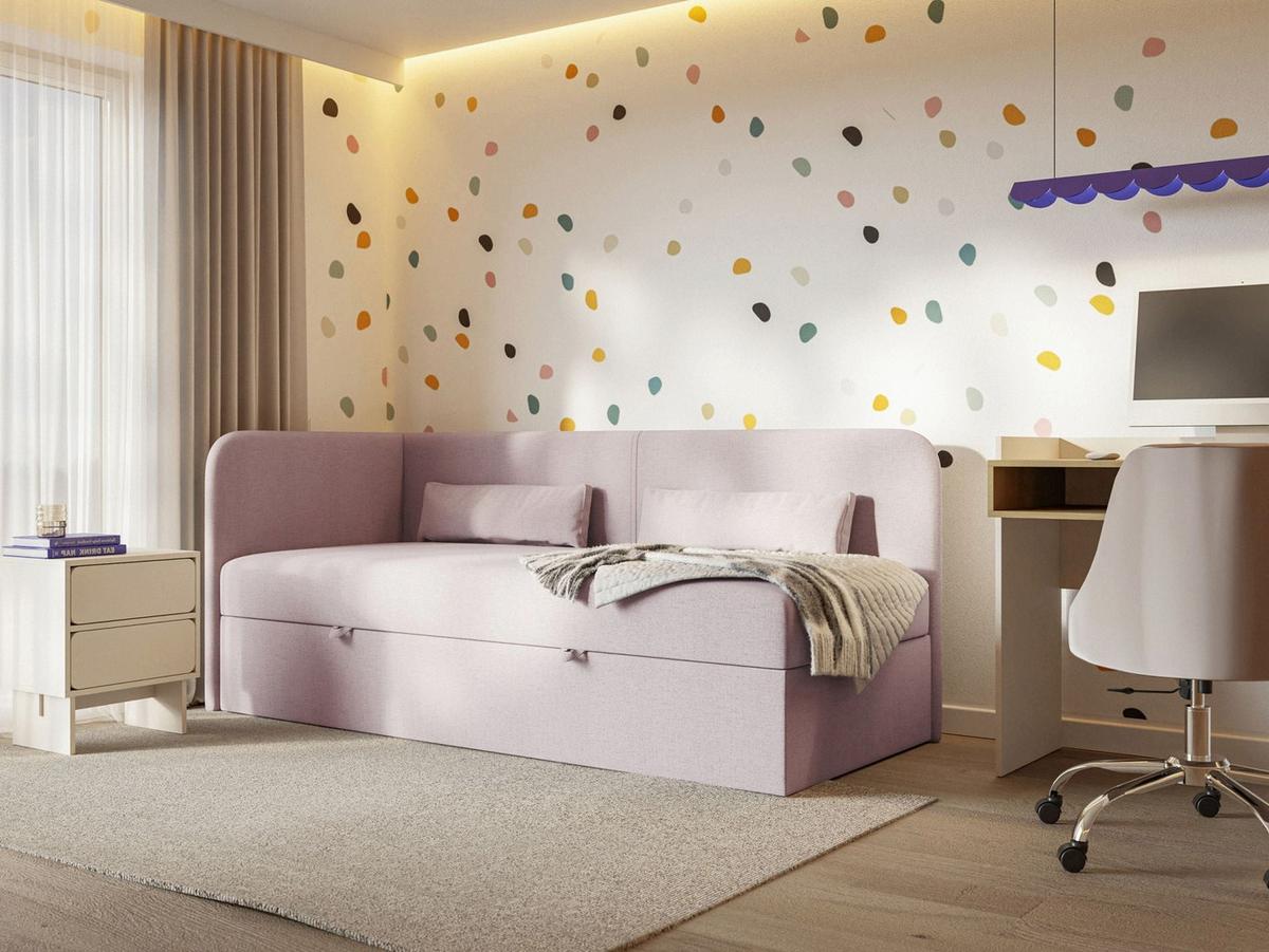 JUGENDBETT Calmmo Rosa mit Chenille-Bezug, Kopfteil links - Pink, Textil (90/200cm) - Selsey