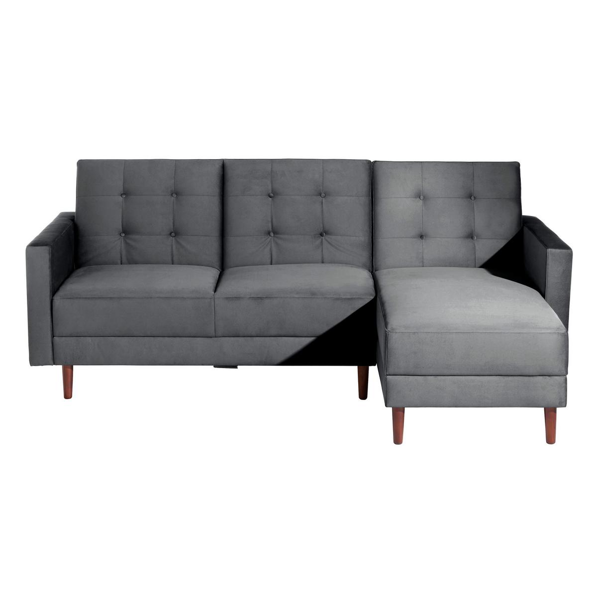 FUNKTIONSSOFA mit Hocker Katunia Samtvelours graphit - Graphitfarben, Kunststoff (222/92/144cm) - 58aufmkessel