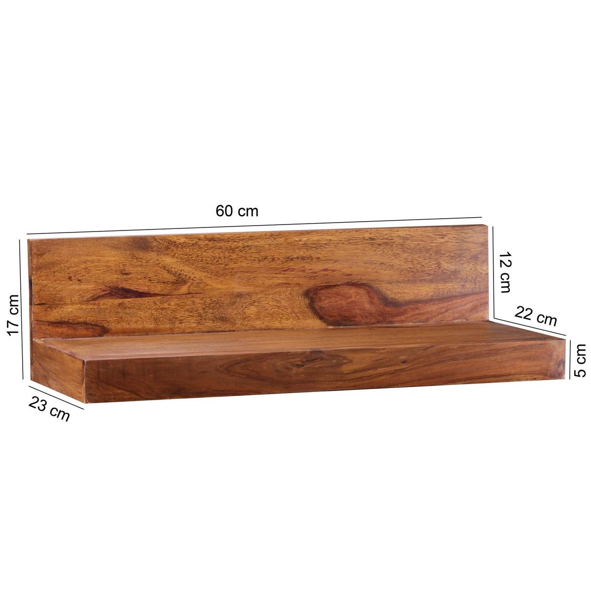 WANDREGAL MUMBAI Massivholz Hängend Landhausstil, Dunkelbraun 60x23x17 cm - Braun, Holz (60/17/23cm) - KADIMA DESIGN