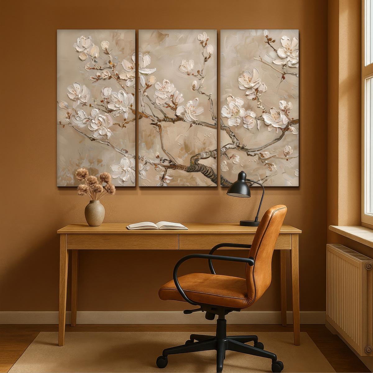 LEINWANDBILD 3er Set Beige - Blüte - Modern 180x120 cm - Beige, Textil (180/120cm) - MuchoWow