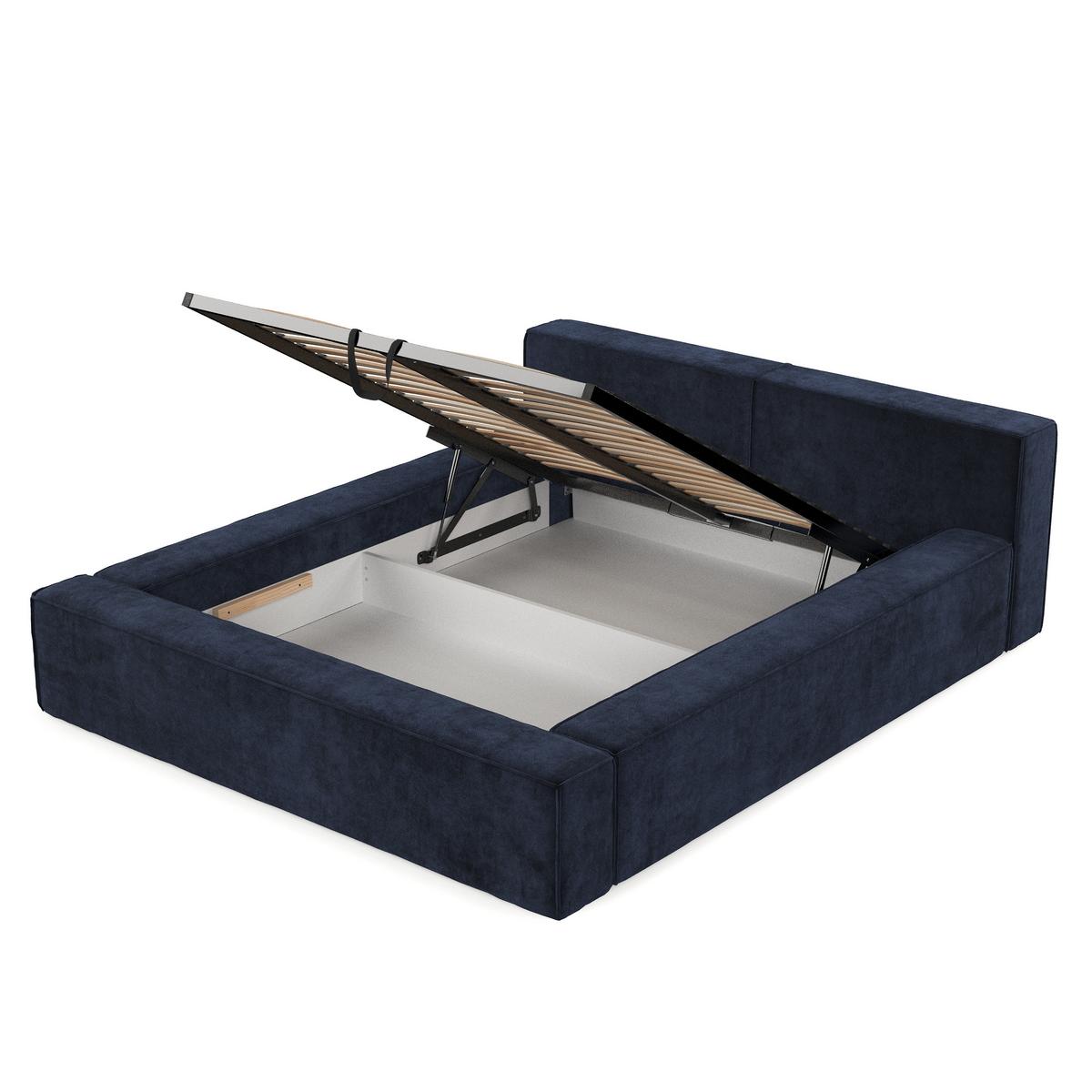 POLSTERBETT Casto mit Stauraum 200/200 cm Marineblau im Terra NW Stoff - Schwarz/Naturfarben, Holz/Holzwerkstoff (200/200cm) - AltaBeds