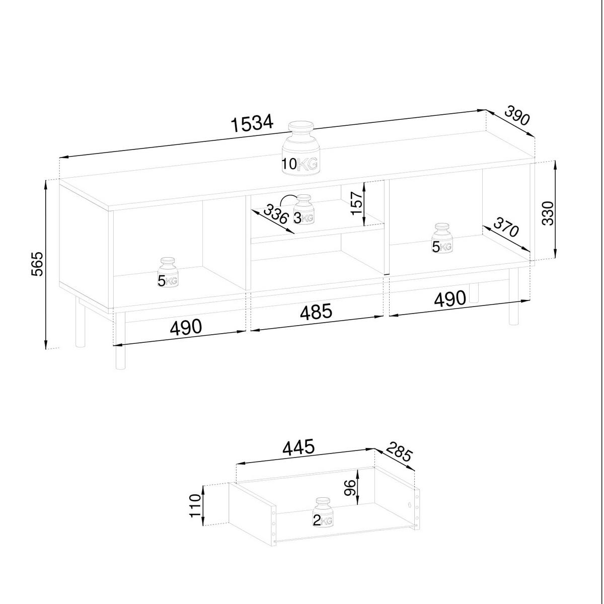 LOWBOARD GIAPPONESE 153,5x39x56,6 cm mit 1 Schubladen und 2 Türen Kaschmir - Kaschmir, Holzwerkstoff (153.5/56.6/39cm) - MASSENO
