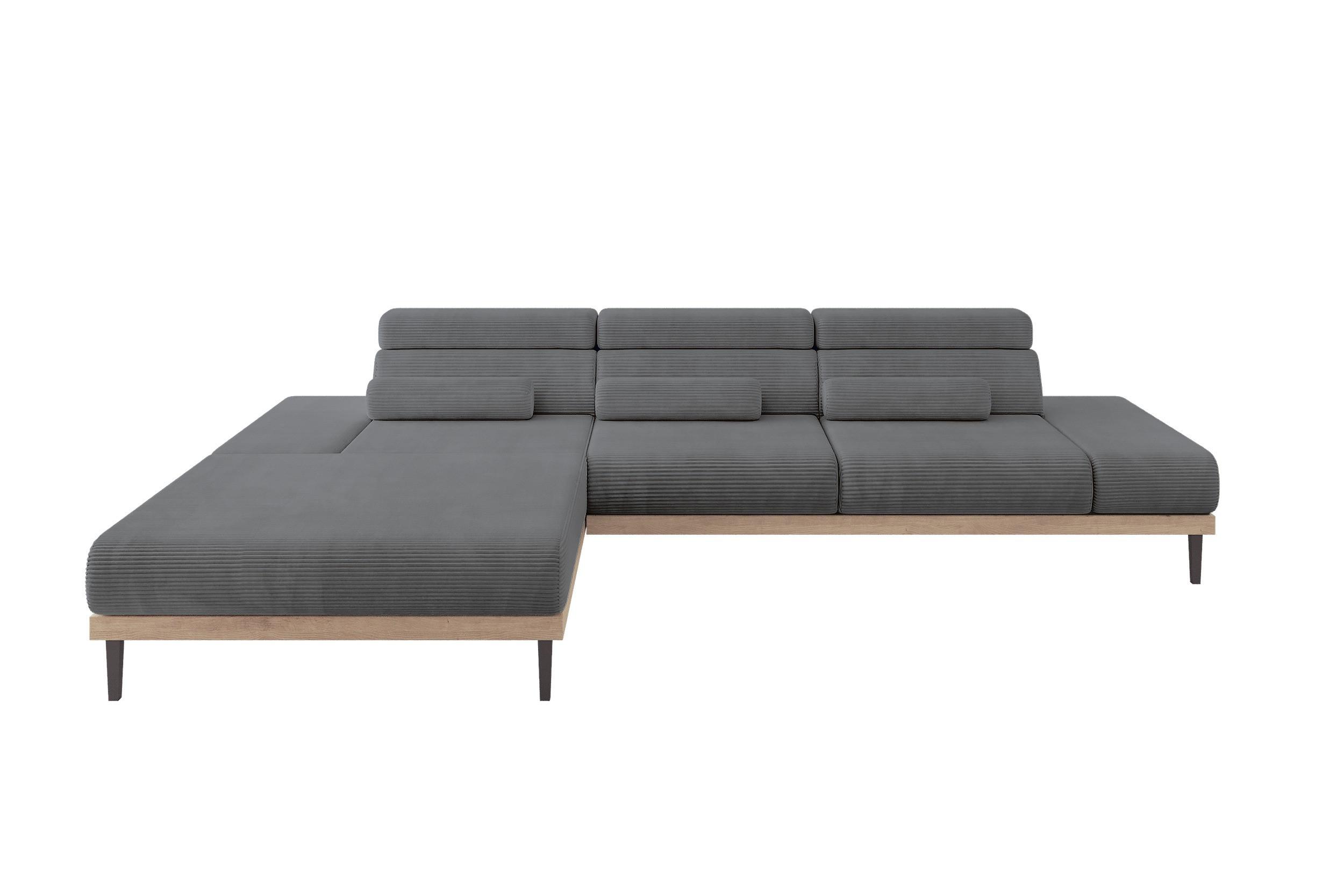 ELEKTRISCHES ECKSOFA Links MONA 316x205x85 Dunkelgrau Cord - Dunkelgrau, Holzwerkstoff/Textil (316/205cm) - ALTDECOR