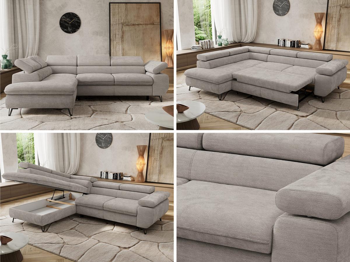 ECKSOFA PABLO L Hellgrau Schenille glatt - Links Seite mit T25 Topper - Hellgrau/Schwarz, Textil/Metall (208/273cm) - MKS